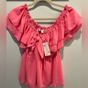 Ruffle off the shoulder Joy Joy size small pink blouse